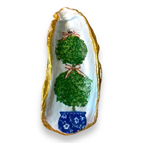 NEW DECOUPAGE CHINOISERIE TOPIARY OYSTER SHELL KEY, RING DISH or HANGING  DECOR - Picture 5 of 16